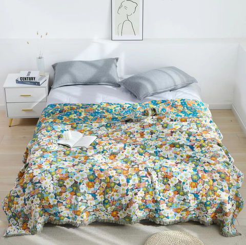 Japanese kimono patterns Style Range In Flower Tasseled Blanket