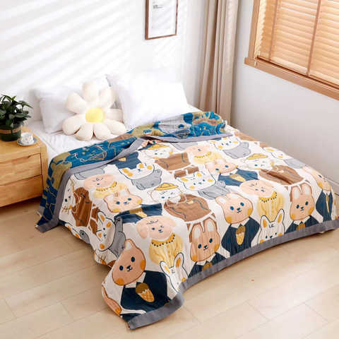 Whimsical Cartoon Animals Cotton Blanket