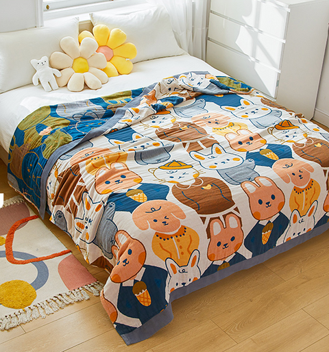 Whimsical Cartoon Animals Cotton Blanket