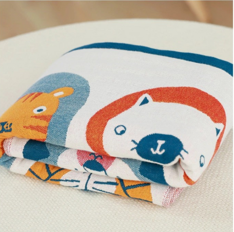 Whimsical Cartoon Animals Cotton Blanket