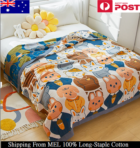 Whimsical Cartoon Animals Cotton Blanket