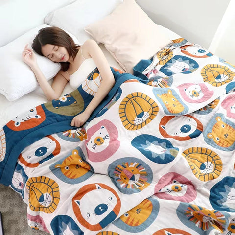 Whimsical Cartoon Animals Cotton Blanket